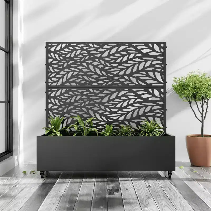 MAYEERTY plantenbak met trellis, zwart ijzer, klassieke lamellenstijl Helen Street 01, gecombineerde stijl, 72x47x16in, set van 3 stuks