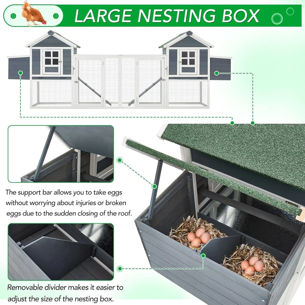 AECOJOY 144' großer Hühnerstall mit Auslauf, hölzerner Geflügelkäfig mit Stall