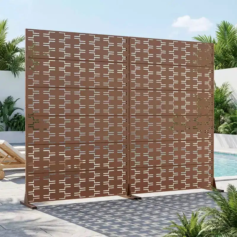 Brązowy parawan pokojowy MAYEERTY Brick 01 z ocynkowanej stali, 72x47x16, 6-elementowy, dwustronny ekran zapewniający prywatność i odporny na rdzę