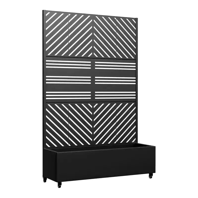 Jardinière MAYEERTY avec treillis en fer noir à lignes parallèles 01, style classique à persiennes, ensemble combiné de 3 pièces, 72x47x16in