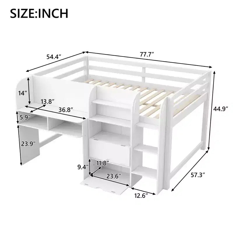 Roze/witte lage hoogslaper met bureau, opbergruimte en whiteboard ?C eenpersoonsbed, 1 persoon