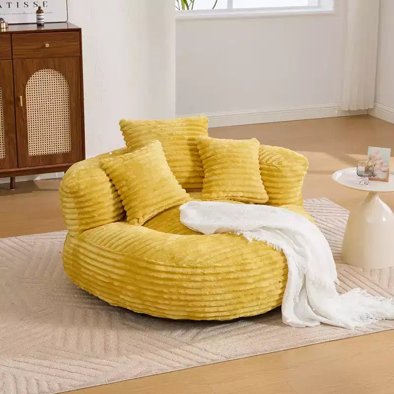 Canapé pouf pour adultes et enfants, pouf surdimensionné en velours côtelé avec 3 coussins et accoudoir pour salon ou chambre