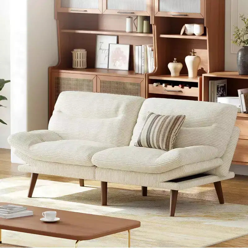 66-Zoll-Schlafsofa aus Cord mit verstellbarer Rückenlehne und Armlehnen, geeignet für kleine Räume, Wohnzimmer oder Büros, auch als Futonsofa nutzbar.