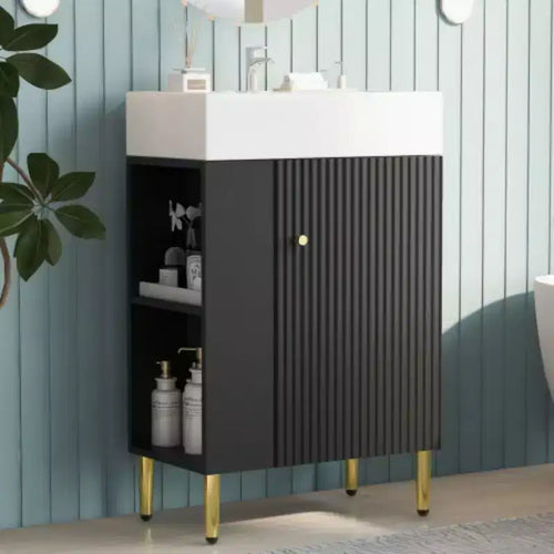 Meuble-lavabo de salle de bain blanc de 21.6, meuble combiné, meuble de rangement de salle de bain, vasque simple en céramique, rangement à gauche