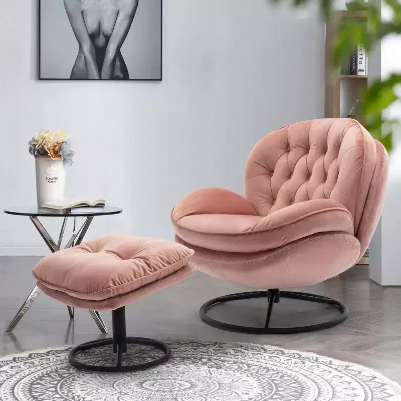 Okak Samt-Sessel mit Hocker, moderner Sessel ohne Armlehnen im Mid-Century-Stil, bequemer, weicher Sessel zum Fernsehen und Spielen