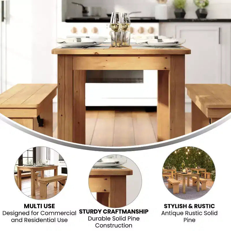 Flash Furniture, rechteckiger Farm-Esstisch aus massivem Kiefernholz, 46 x 30