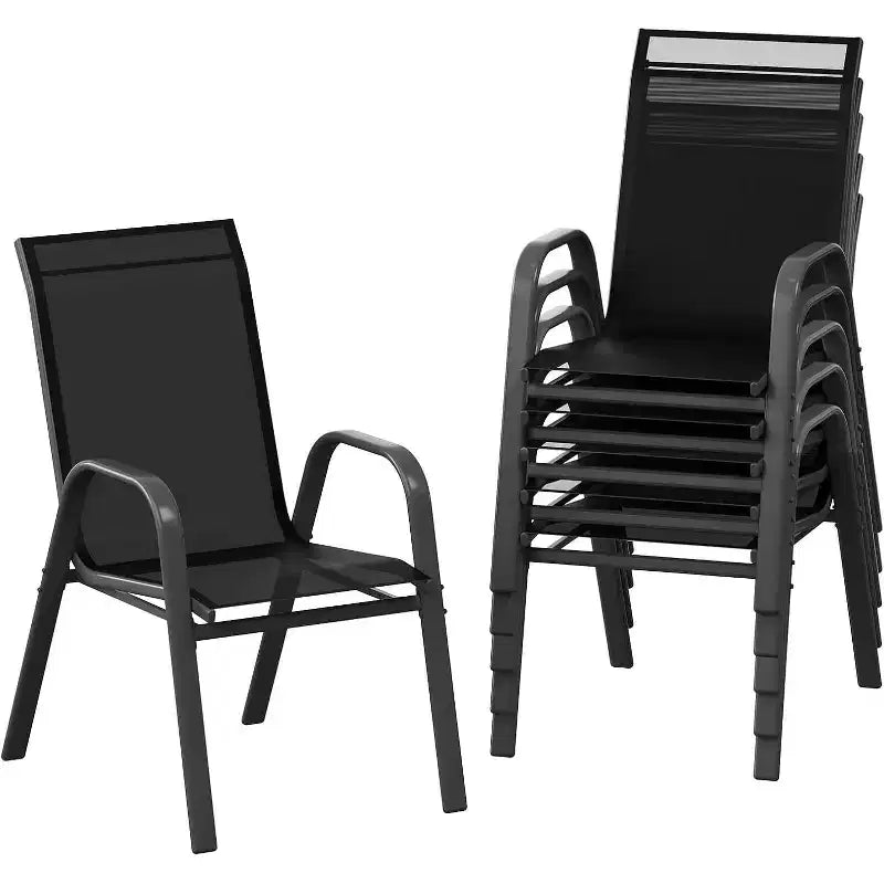 Terrassenstühle, stapelbares Outdoor-Esszimmerstuhlset mit 4/6 Stühlen aus wetterfestem, leichtem Textilene und Armlehnen für Garten und Poolbereich