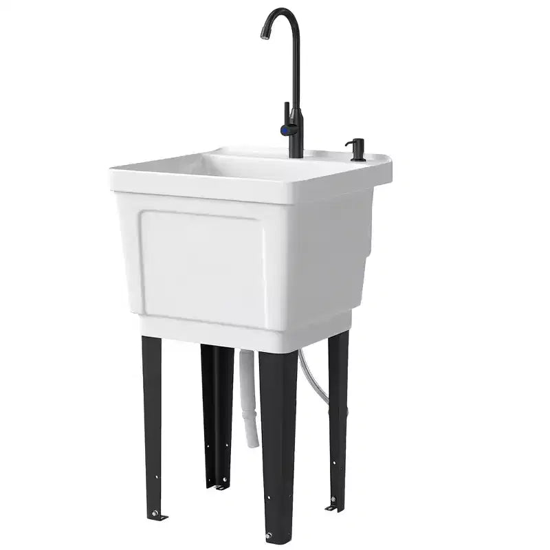 Tragbares Mehrzweck-Waschbecken mit Waschbottich, freistehendes Waschbecken mit Wasserhahn, Seifenspender und Schläuchen