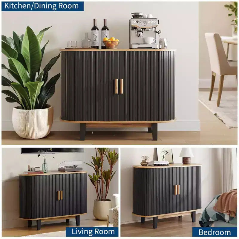 40' gecanneleerd dressoir, opbergkast met schuifdeur en verstelbare plank, moderne opbergkast, bartafel met roldeur