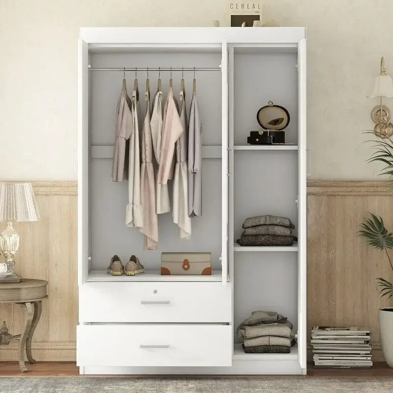 Armoire à 3 portes miroir avec étagères et 2 tiroirs