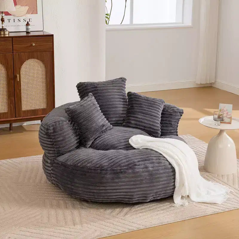 Canapé pouf pour adultes et enfants, pouf surdimensionné en velours côtelé avec 3 coussins et accoudoir pour salon ou chambre
