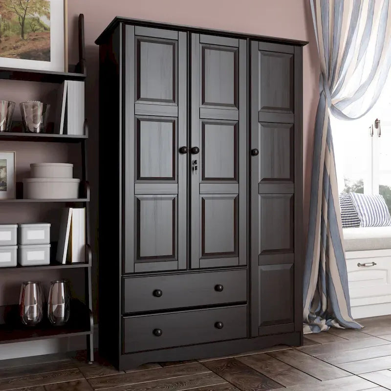 3-türiger Kleiderschrank - Weiß/Mokka/Java - Massivholz
