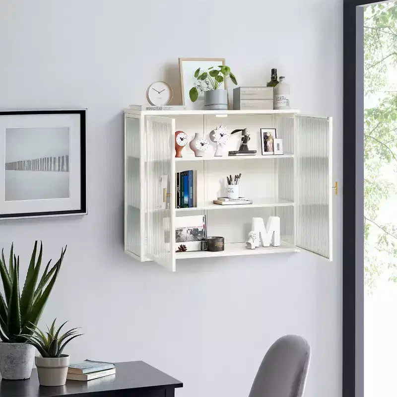 Okak moderner Hängeschrank mit 2 Türen, 3 Ebenen und Glastüren für Eingangsbereich/Esszimmer/Wohnzimmer/Küche