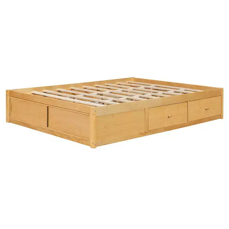 Cadre de lit plateforme grand lit Whisen avec 4 tiroirs de rangement et rangement dans le pied de lit