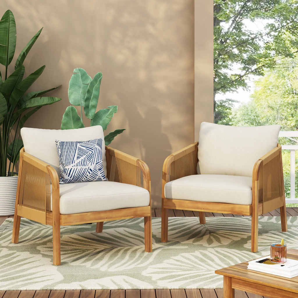 Jabe tuinset met clubfauteuils van acaciahout en riet van Christopher Knight Home