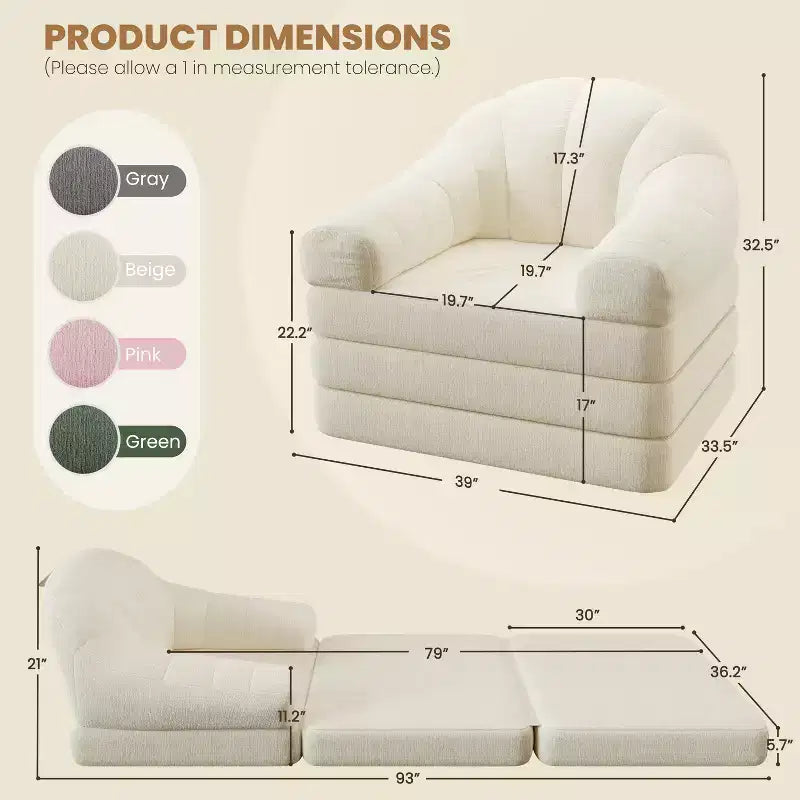 Canapé-lit pliant 2-en-1 Yaheetech, fauteuil-lit pliable pour salon et chambre