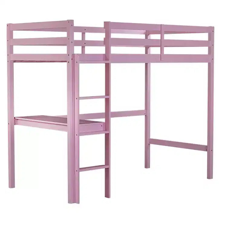 Okak minimalistisches Hochbett mit Leiter, Hochbett für Einzelbettmatratze aus Gummibaumholz mit Sicherheitsgeländer und eingebautem Schreibtisch, Bettgestell für Kinder und Jugendliche