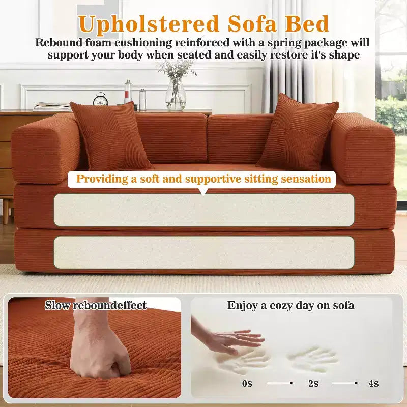 Dyonery 78 Klappsofabett, umwandelbares Cordsofa, Kingsize-Bodenschlafsofa, 4-in-1-DIY-Kombination, modulares Schlafsofa zum Ausklappen, bequemes Sofa.