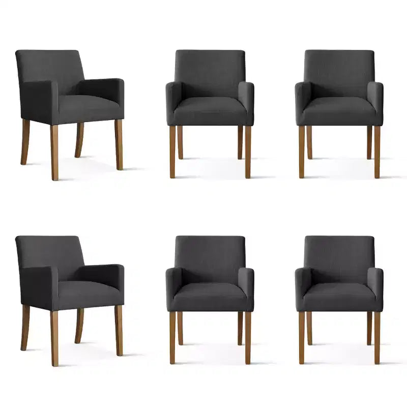 Set aus 6 gepolsterten Esszimmerstühlen mit Armlehnen, moderne Leinen-Armlehnstühle mit Holzbeinen, Akzentstühle für Ess- und Wohnzimmer - Panipeachy