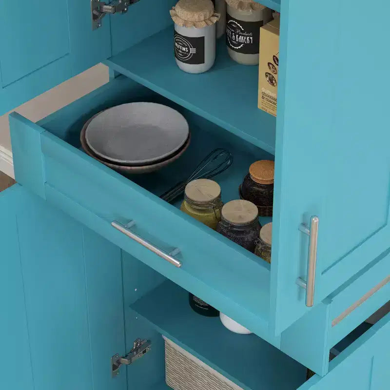 Placard de cuisine moderne indépendant avec portes et tiroir, étagères réglables