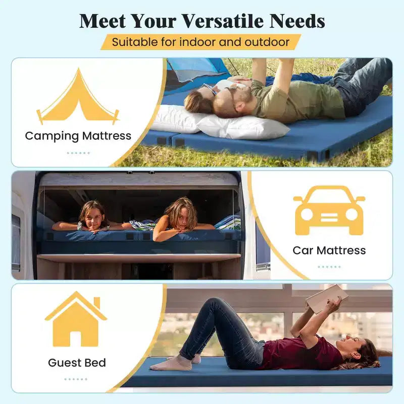 Costway kampeermatras van traagschuim met antislip onderkant en reistas voor buitengebruik, grijs/blauw