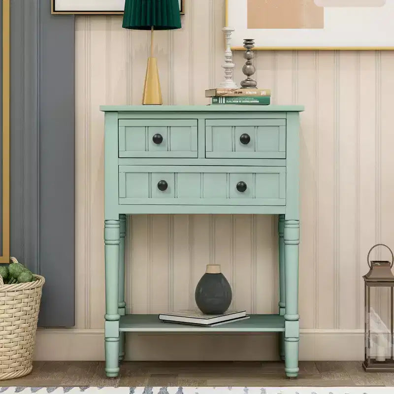 Smalle consoletafel van 23.7in met 3 lades en een plank, sidetable voor kleine ruimtes, hal of woonkamer