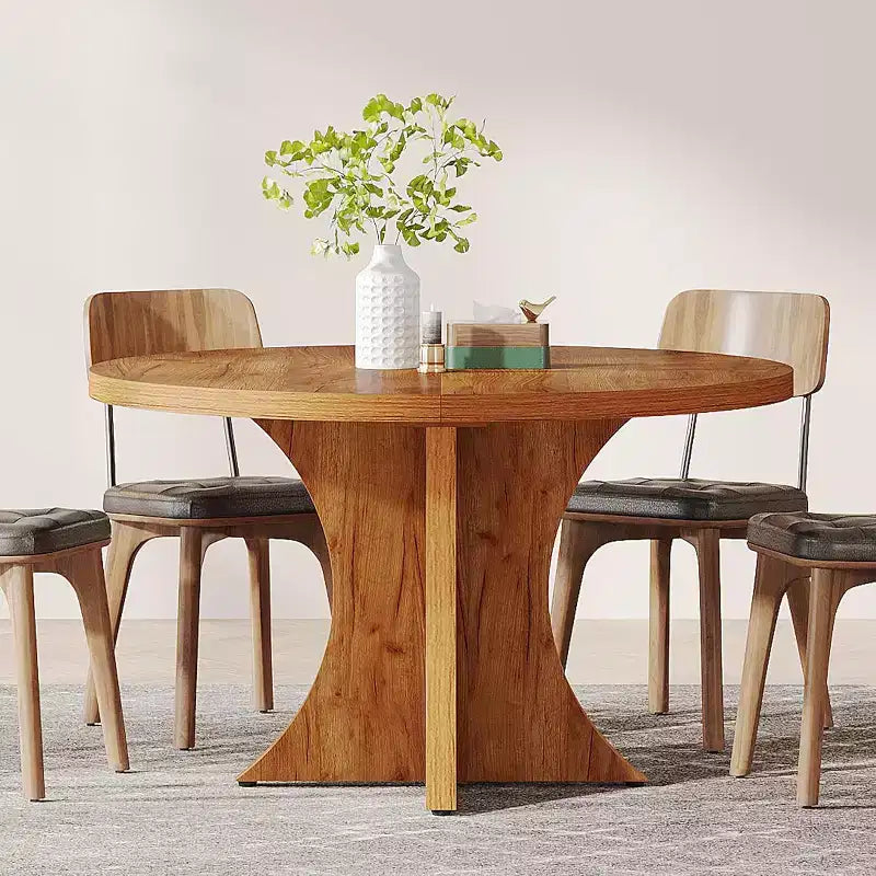 Lantine runder Esstisch mit 47.24 Zoll Durchmesser für 4-6 Personen, Küchentisch im Landhausstil mit Säulenfuß, kleiner Esstisch für Esszimmer und Wohnzimmer, braun