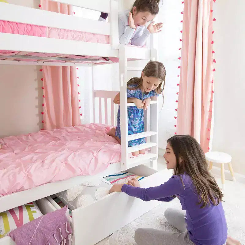 Etagenbett aus Massivholz für Kinder, zwei Einzelbetten übereinander, mit Stauraumschubladen unter dem Bett