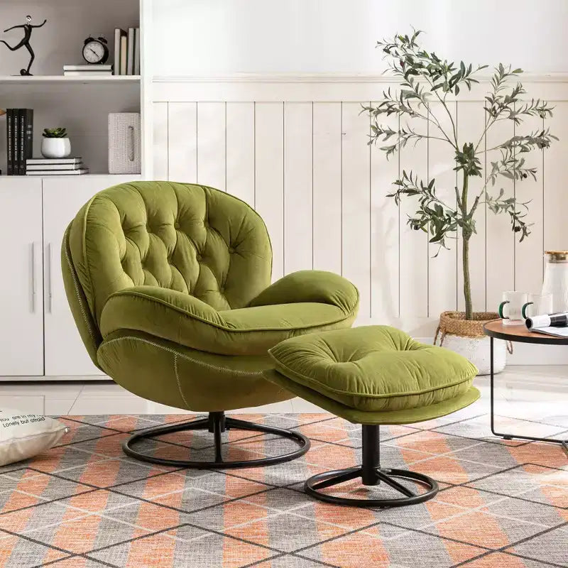 Okak Samt-Sessel mit Hocker, moderner Sessel ohne Armlehnen im Mid-Century-Stil, bequemer, weicher Sessel zum Fernsehen und Spielen
