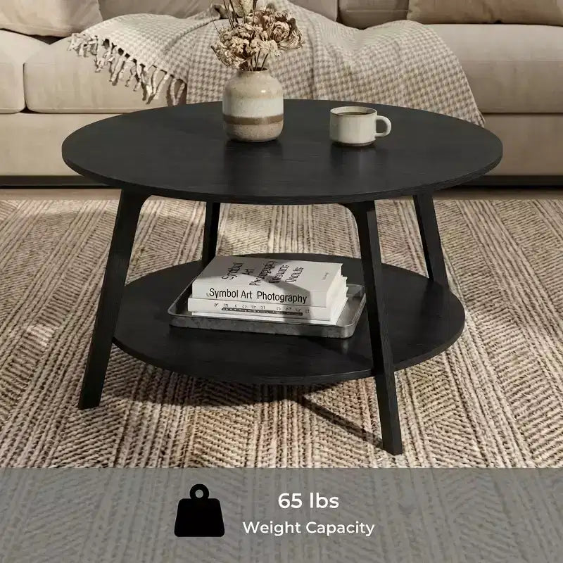 Okrągły stolik kawowy w kolorze miodowego brązu z 2 poziomami do przechowywania, o wymiarach 31.5 x 17.7 Inches, idealny do salonu
