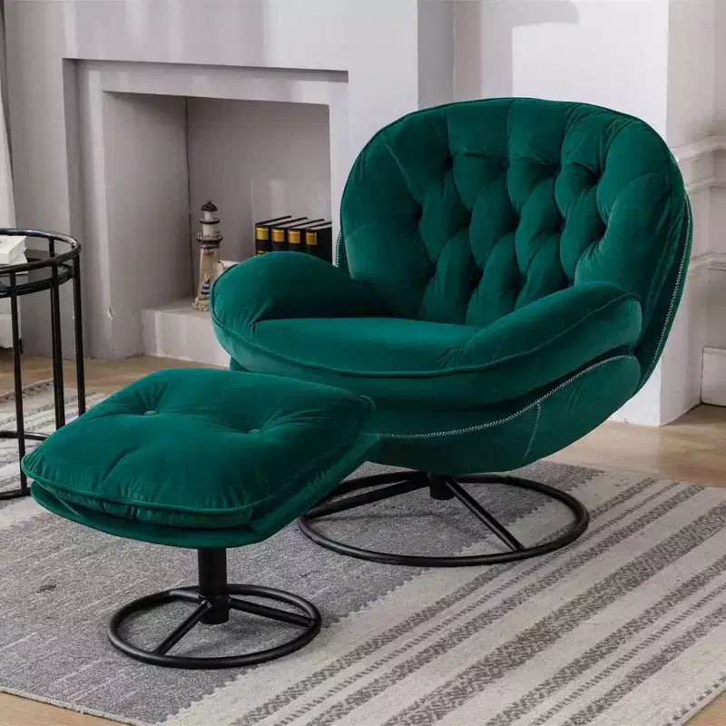 Okak Samt-Sessel mit Hocker, moderner Sessel ohne Armlehnen im Mid-Century-Stil, bequemer, weicher Sessel zum Fernsehen und Spielen