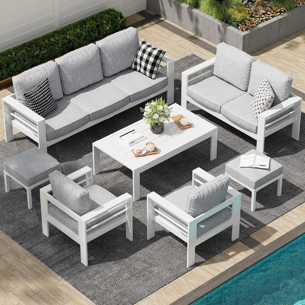 AECOJOY 7-teiliges Gartenmöbelset aus Aluminium für draußen