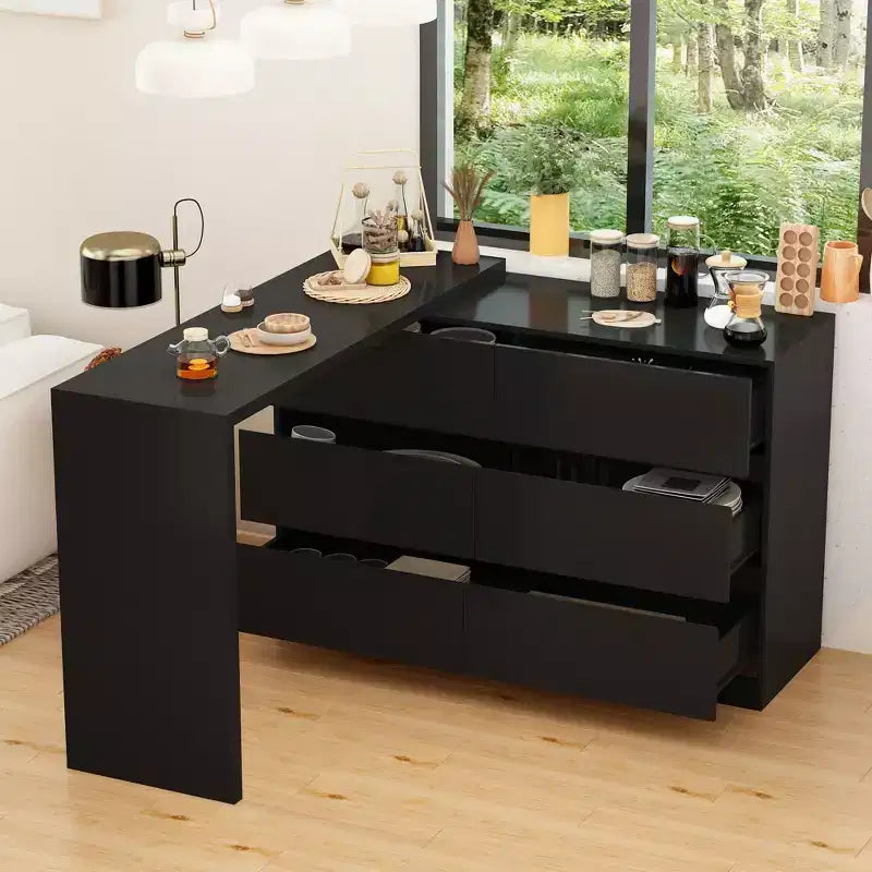 Buffet avec rangement intelligent, pivotant et extensible, avec 6 tiroirs, comptoir prolongé, tapis antidérapant, table à manger pivotante et garde-manger pour îlot de cuisine