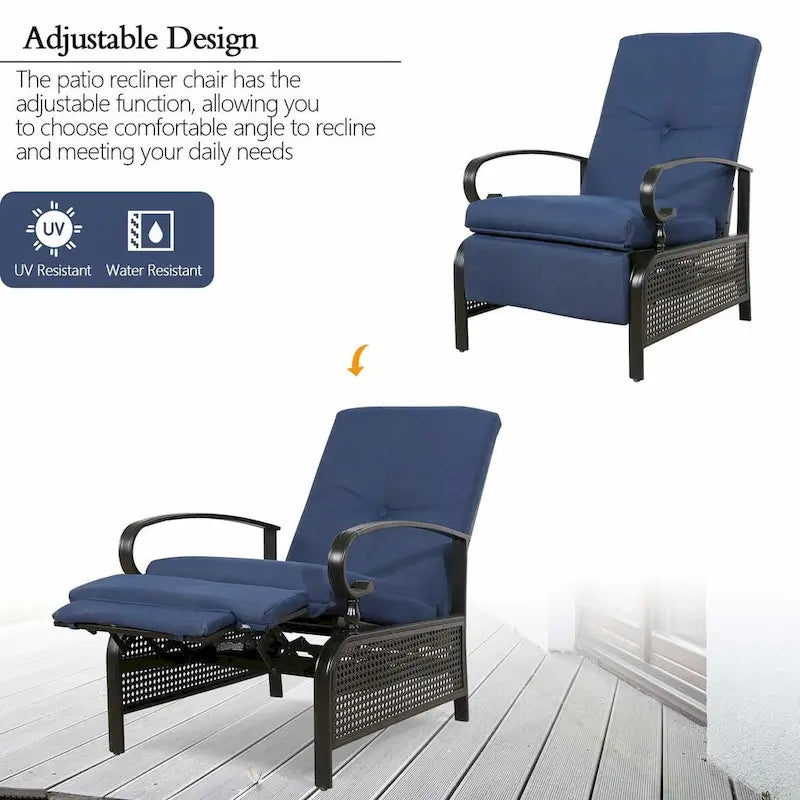 Verstellbarer Relaxsessel für die Terrasse mit Kissen - 38 (D) x 26.5 (W) x 38.5 (H) Zoll