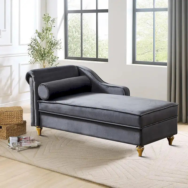 Elegante französische Chaiselongue mit Samtbezug, Stauraum und Kissen