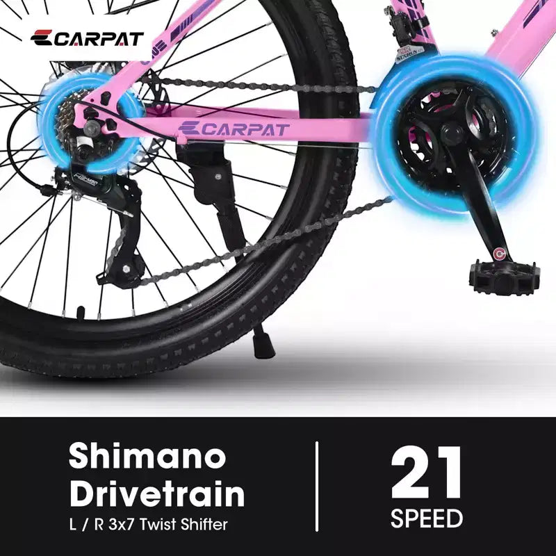 Vélo de montagne Okak 24/26IN avec 21 vitesses et freins à double disque, vélo pour enfants avec suspension avant de 100 mm, vélo tout-terrain pour adolescents et femmes