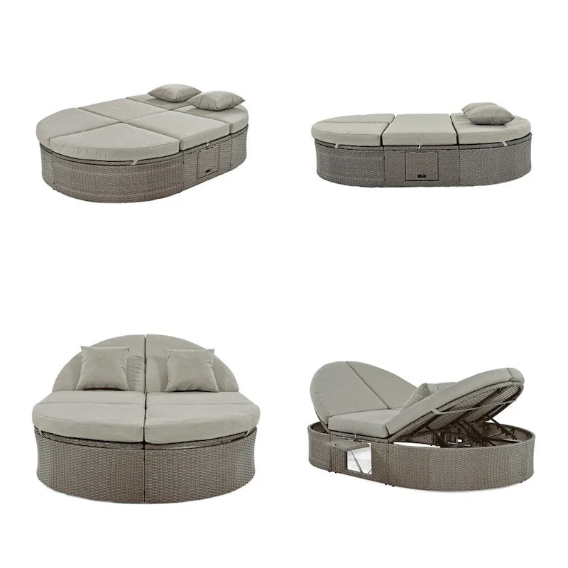 Lit de soleil d’extérieur pour patio, banquette-lit 2 places avec coussins et oreillers