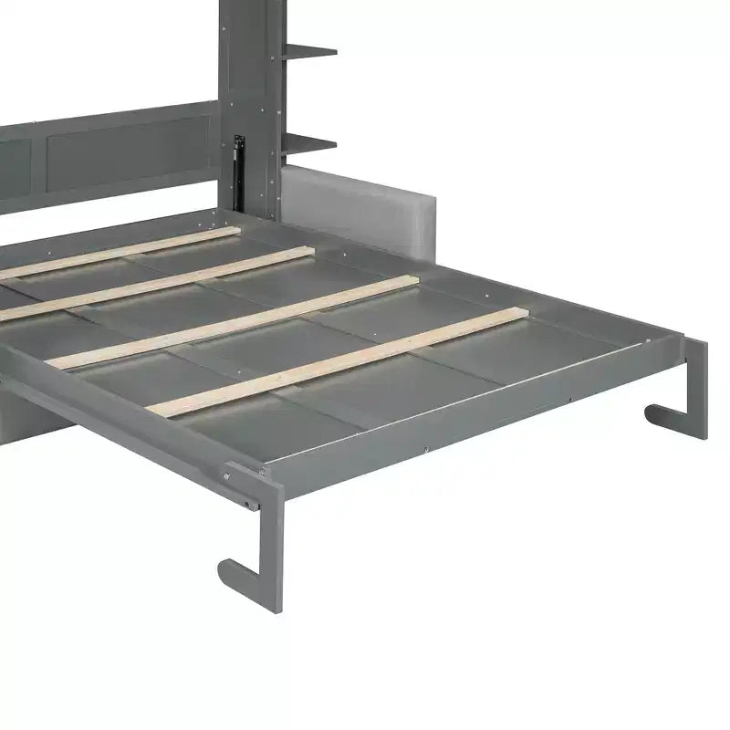 Queensize Murphy-bed met bank, opklapbed in kastformaat met boekenkast en planken voor de logeerkamer of het kantoor