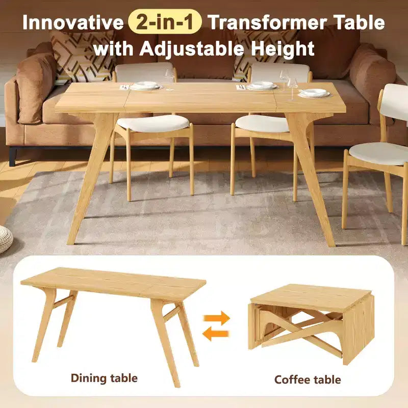 2-in-1-Couchtisch, ausziehbarer Esstisch, höhenverstellbarer Tisch für Zuhause und Büro, platzsparend - ModernLuxe