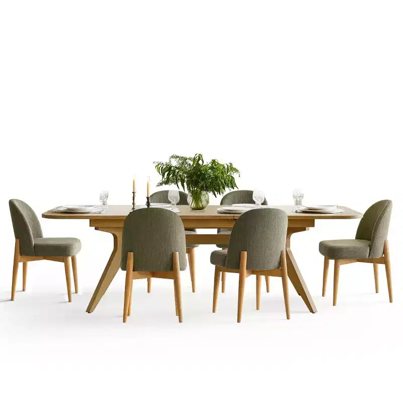 7-teiliges Esszimmer-Set, ausziehbarer Säulentisch mit 78-96 und gepolsterte Stühle mit Beinen aus Massivholz-Panipeachy