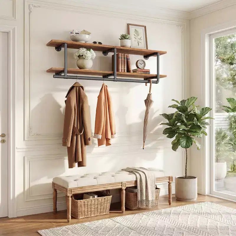 Portant à vêtements Besiost à 2 niveaux avec tringle et étagères, dont une étagère supérieure