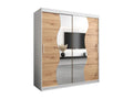 Kleiderschrank - Silber/Weiß/Braun