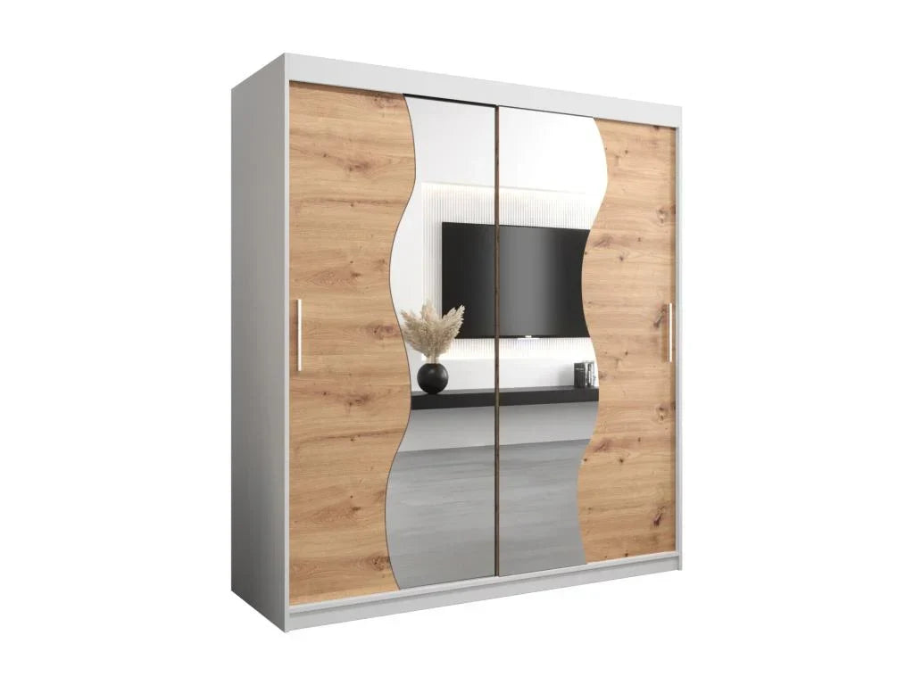 Kleiderschrank - Silber/Weiß/Braun