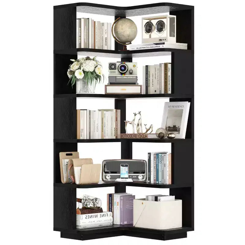 6-stufiges Eckbücherregal, platzsparendes Standregal