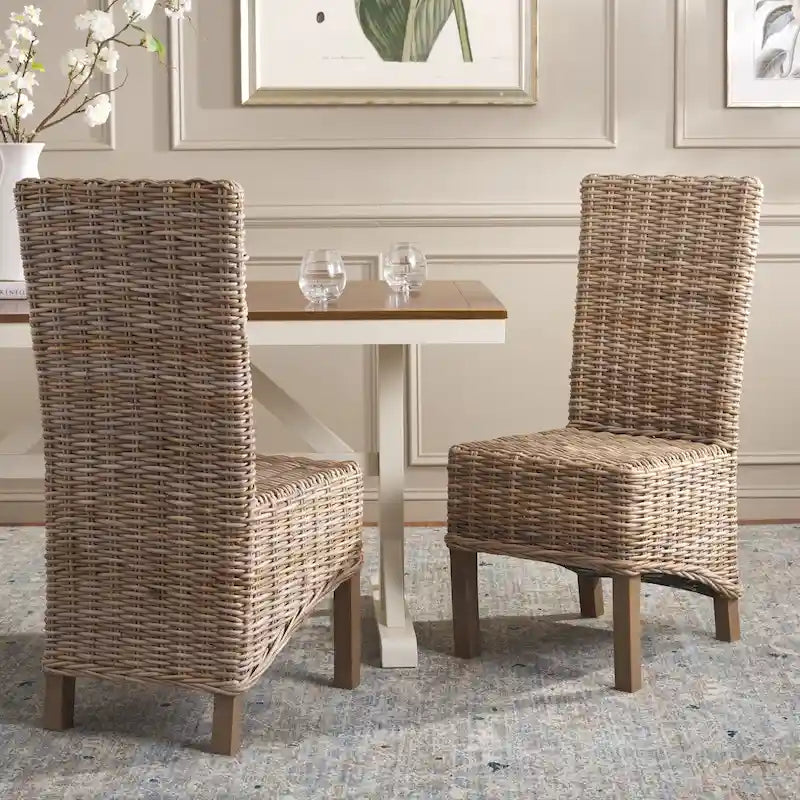Set van 2 eetkamerstoelen van naturel rotan, 19W x 22D x 41H, boho-kuststijl