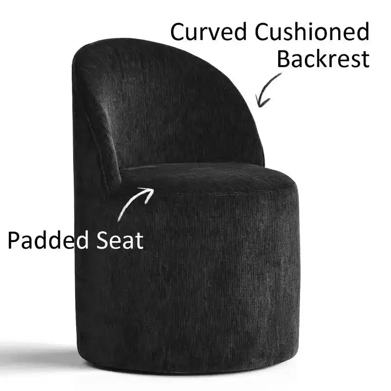 Ensemble de salle à manger moderne pour 6 personnes, table ronde à piètement central, fauteuils pivotants en forme de tonneau à roulettes, chenille texturée - Panipeachy