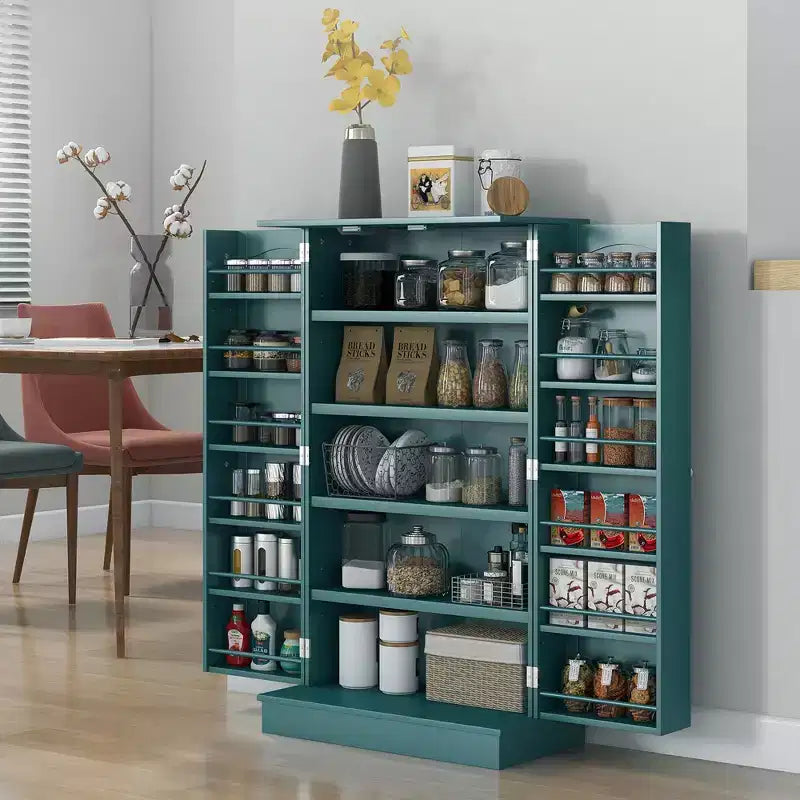 HOMCOM Garde-manger de cuisine de 41, placard de cuisine à 2 portes avec étagères de rangement à 5 niveaux, 12 porte-épices et étagères réglables, pour la salle à manger