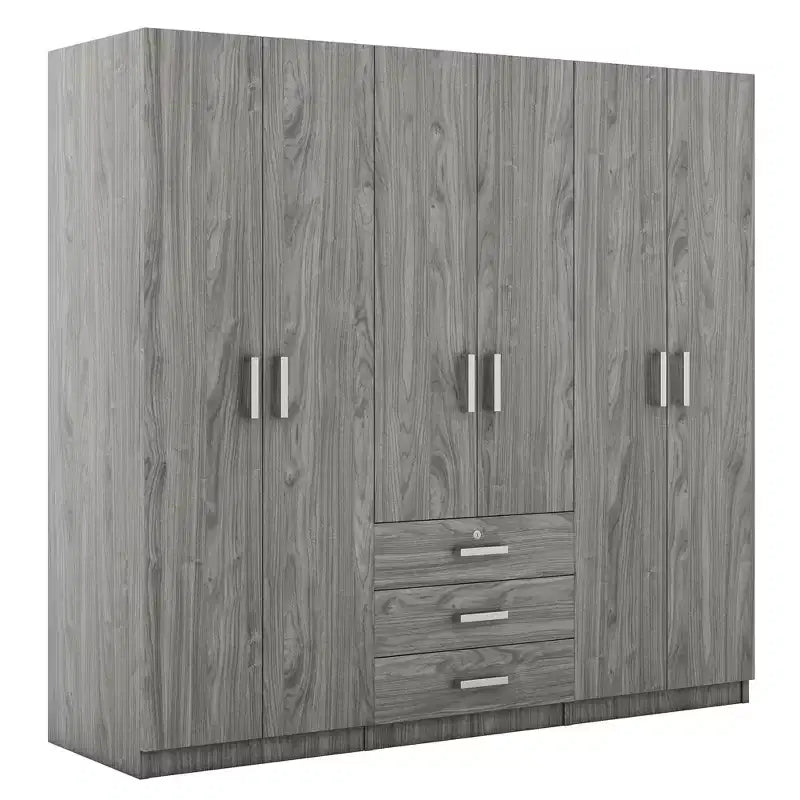 Kleiderschrank aus Holz mit 6 Türen und Schubladen fürs Schlafzimmer