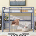 Okak minimalistisches Hochbett mit Leiter, Hochbett für Einzelbettmatratze aus Gummibaumholz mit Sicherheitsgeländer und eingebautem Schreibtisch, Bettgestell für Kinder und Jugendliche