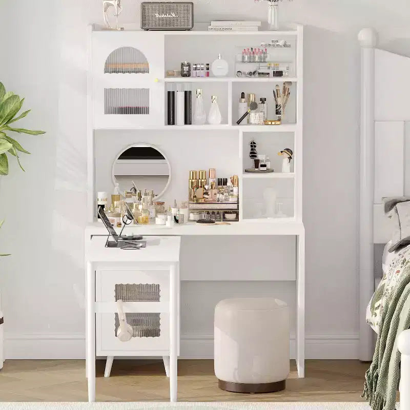 Moderner Schreibtisch aus Holz fürs Homeoffice von Okak mit Tischplatte, Stuhl und Bücherregal, Schreibtisch mit Stauraum für Jugendliche und Studierende zum Lernen und Arbeiten